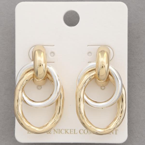 TWO TONE CIRCLE OVAL LINK METAL EARRING