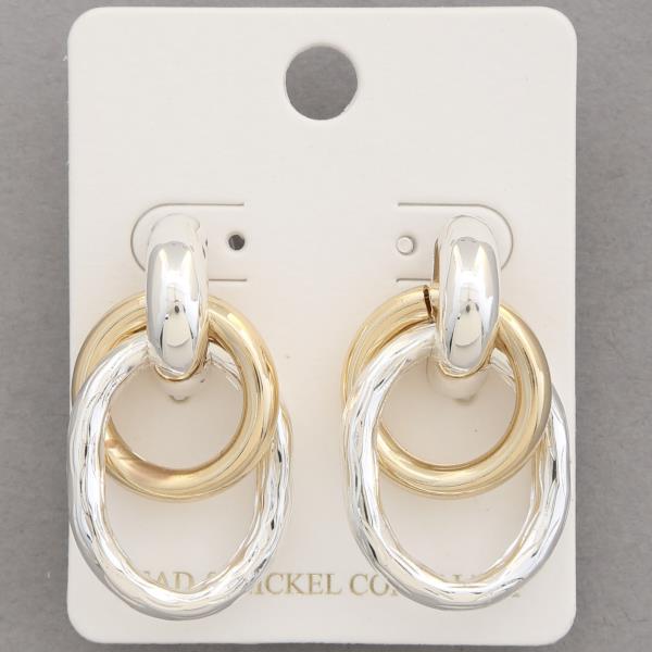 TWO TONE CIRCLE OVAL LINK METAL EARRING