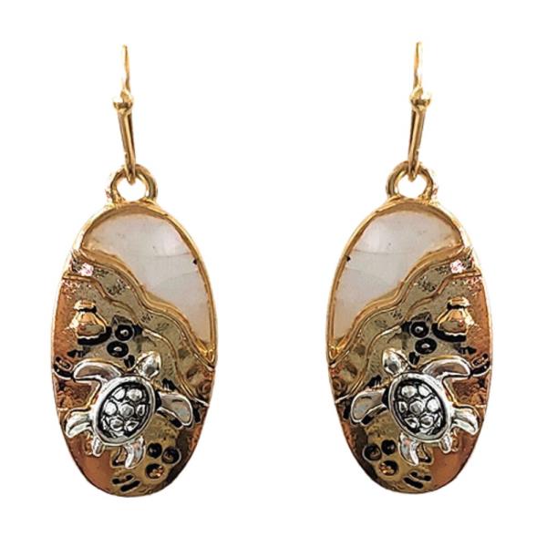 SEA LIFE TURTLE OVAL DANGLE EARRING