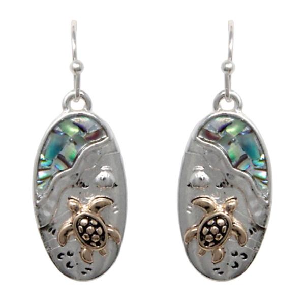 SEA LIFE TURTLE OVAL DANGLE EARRING