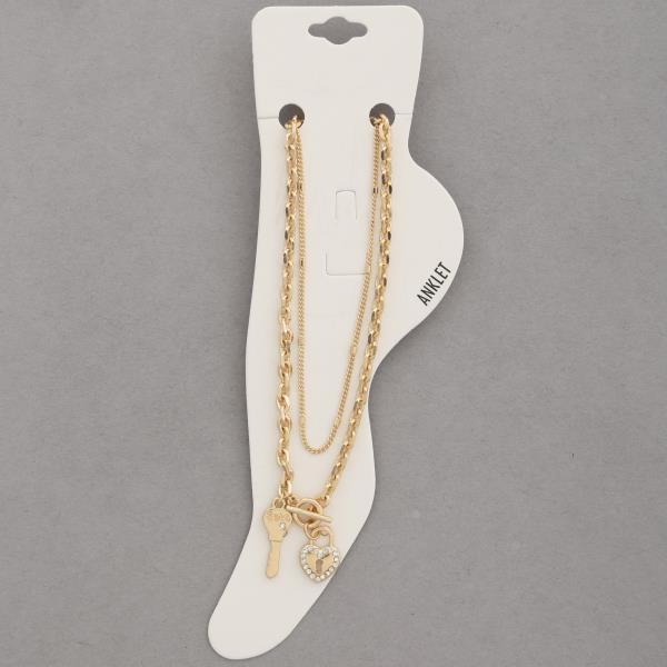 HEART LOCKET KEY CHARM METAL ANKLET