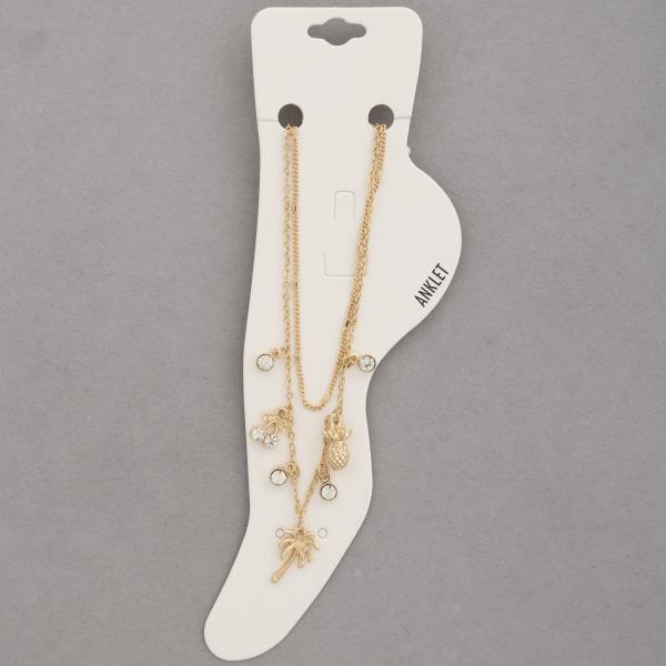 PALM TREE PINEAPPLE CHARM LAYERED ANKLET