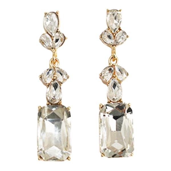 RECTANGEL RHINESTONE DANGLE EARRING