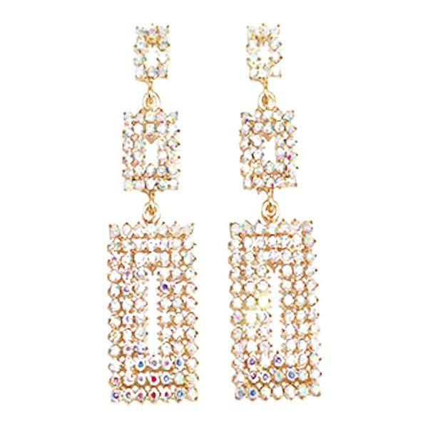 RECTANGLE RHINESTONE DROP EARRING
