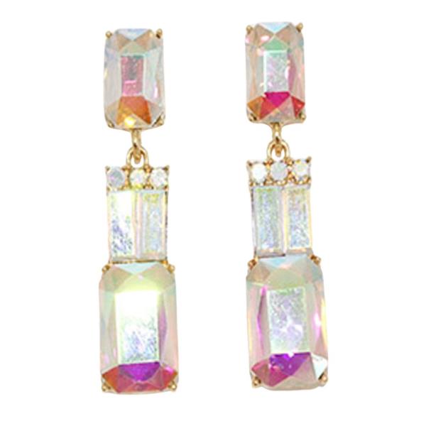 RECTANGLE RHINESTONE DROP EARRING