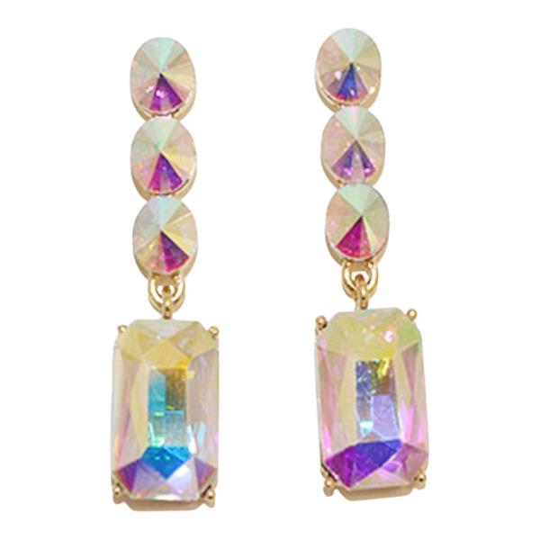 ROUND SQUARE RHINESTONE DROP EARRING