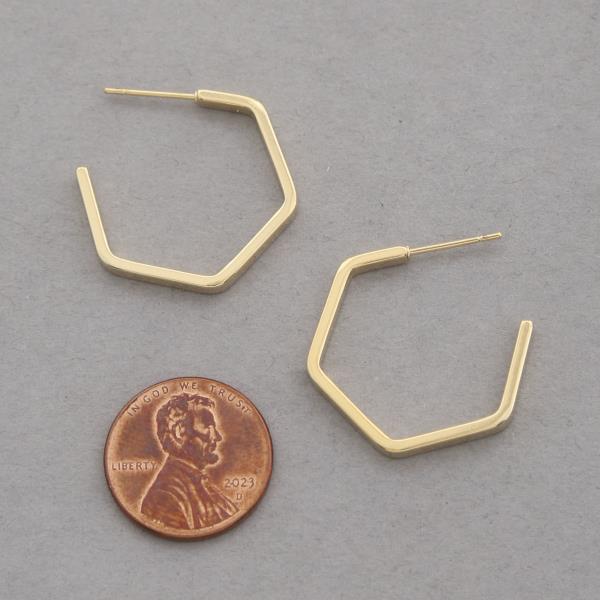 14K GOLD DIPPED HEXAGON OPEN HOOP EARRING
