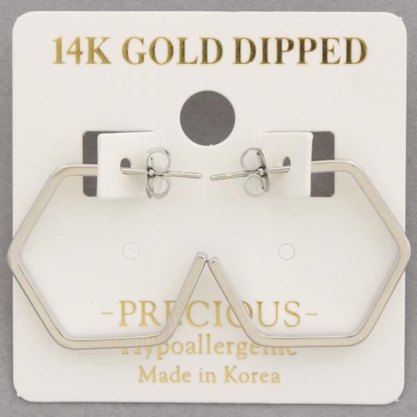14K GOLD DIPPED HEXAGON OPEN HOOP EARRING