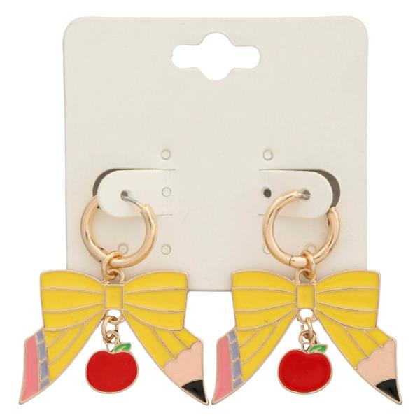 RIBBON PENCIL APPLE HUGGIE EARRING