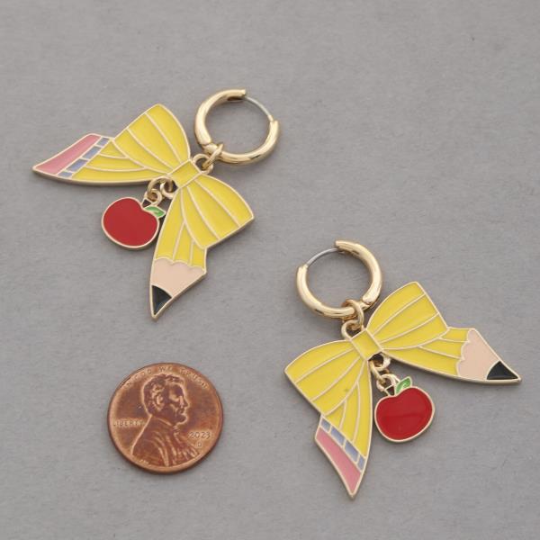 RIBBON PENCIL APPLE HUGGIE EARRING