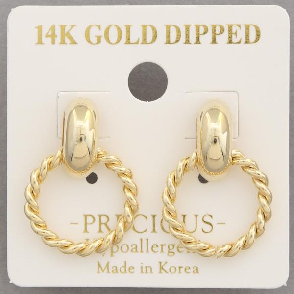 14K GOLD DIPPED TWISTED LINK CIRCLE METAL EARRING