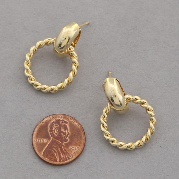 14K GOLD DIPPED TWISTED LINK CIRCLE METAL EARRING