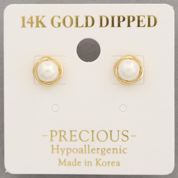 14K GOLD DIPPED PEARL BEAD METAL EARRING