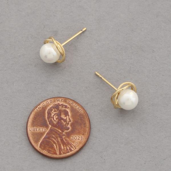 14K GOLD DIPPED PEARL BEAD METAL EARRING