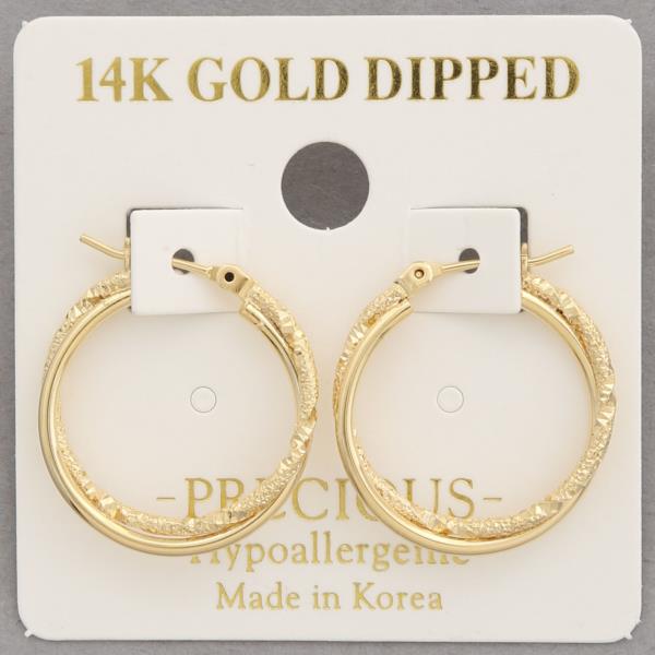 14K GOLD DIPPED TEXTURED SOLID HOOP EARRING