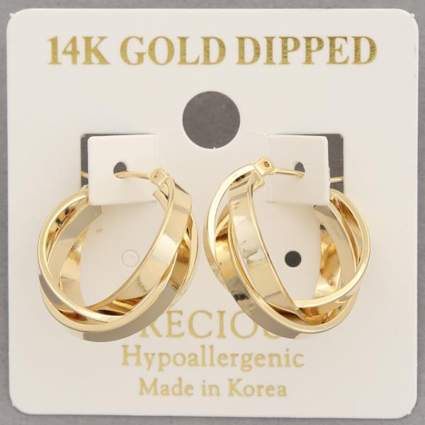 14K GOLD DIPPED TRIPLE HOOP EARRING