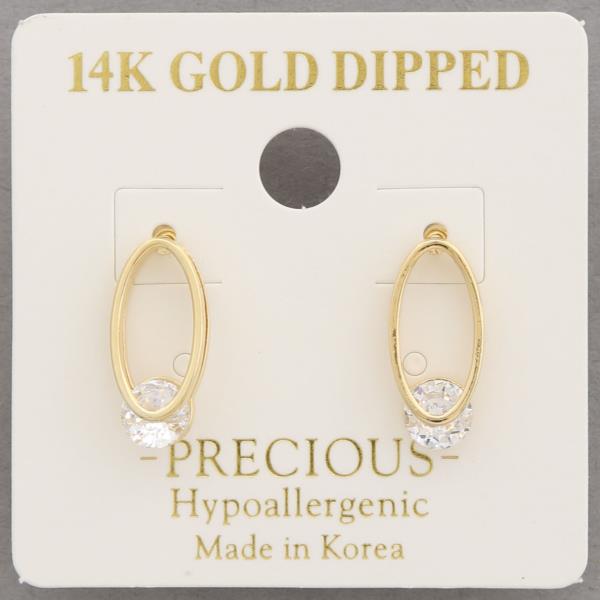 14K GOLD DIPPED OVAL CRYSTAL EARRING