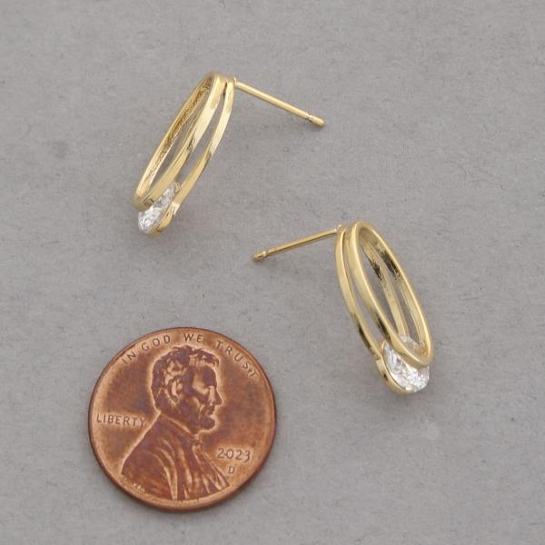 14K GOLD DIPPED OVAL CRYSTAL EARRING