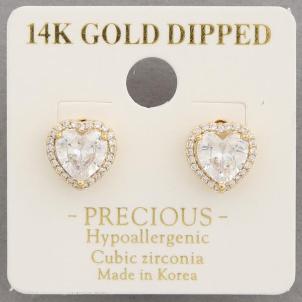 14K GOLD DIPPED HEART CRYSTAL EARRING