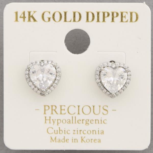14K GOLD DIPPED HEART CRYSTAL EARRING