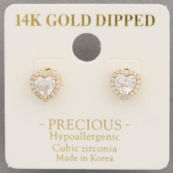 14K GOLD DIPPED HEART CRYSTAL EARRING