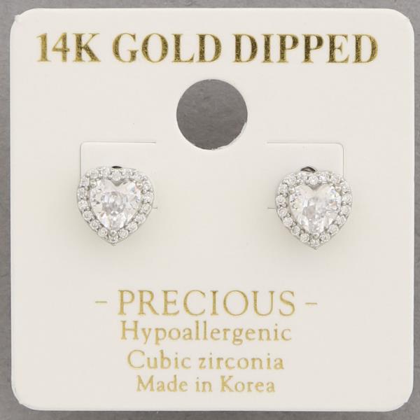 14K GOLD DIPPED HEART CRYSTAL EARRING
