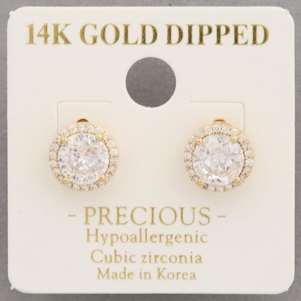 14K GOLD DIPPED ROUND CRYSTAL EARRING