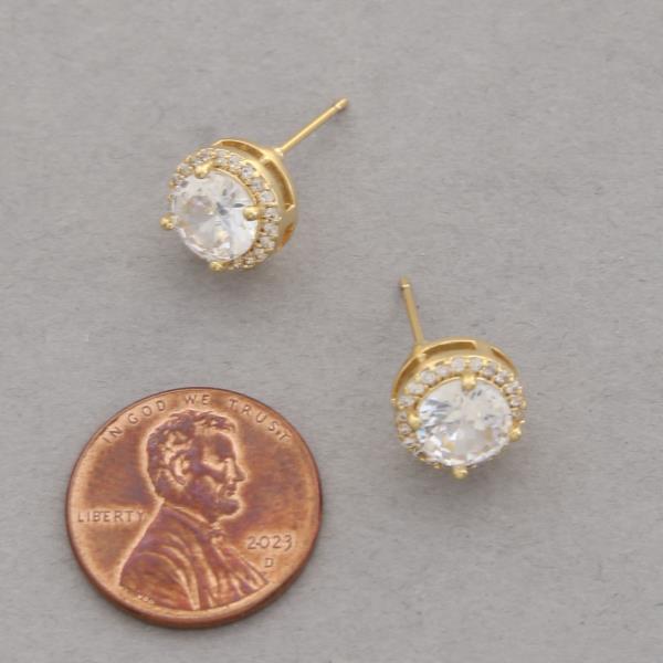 14K GOLD DIPPED ROUND CRYSTAL EARRING