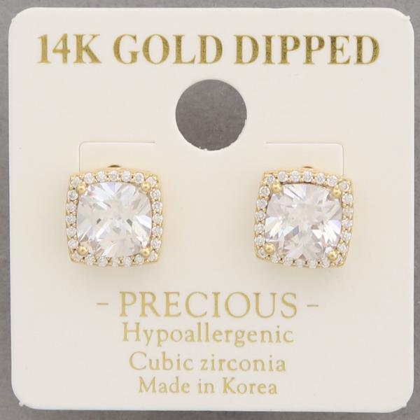 14K GOLD DIPPED SQUARE ROUND CRYSTAL EARRING