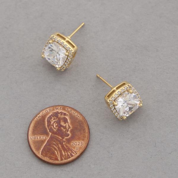14K GOLD DIPPED SQUARE ROUND CRYSTAL EARRING