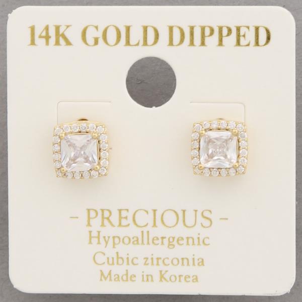 14K GOLD DIPPED SQUARE ROUND CRYSTAL EARRING