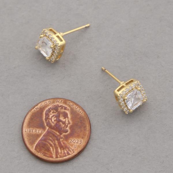 14K GOLD DIPPED SQUARE ROUND CRYSTAL EARRING