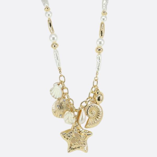 STARFISH SEASHELL MULTI CHARM NECKLACE