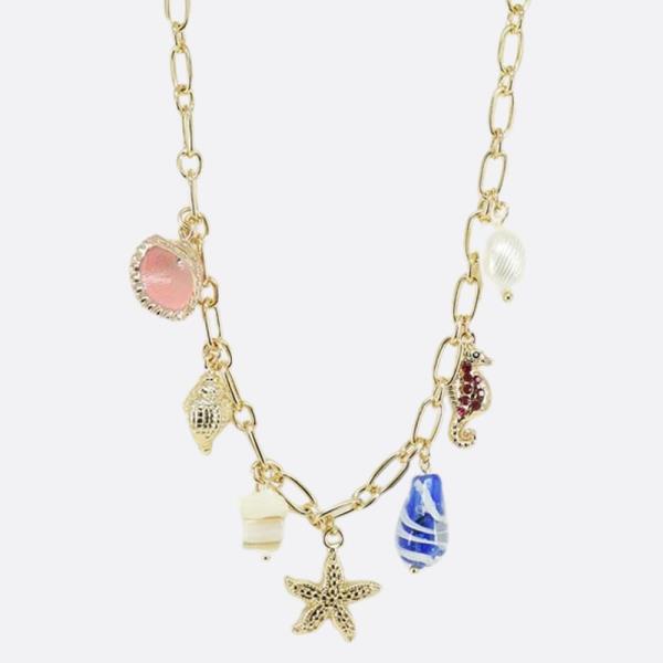 STARFISH SEA LIFE MULTI CHARM OVAL LINK NECKLACE