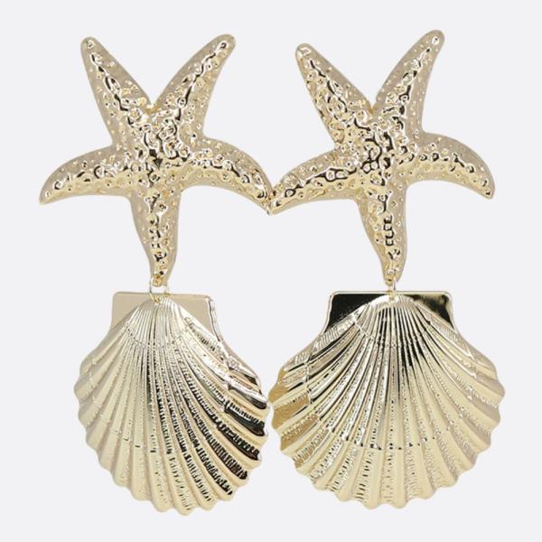 STARFISH SEASHELL LINK METAL EARRING