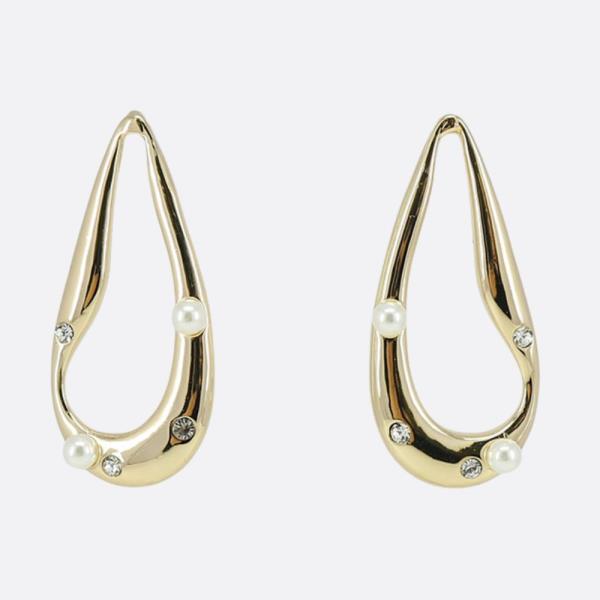 PEARL BEAD RHINESTONE TEARDROP EARRING