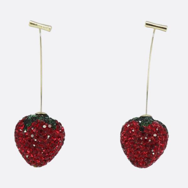 STRAWBERRY METAL BAR DANGLE EARRING