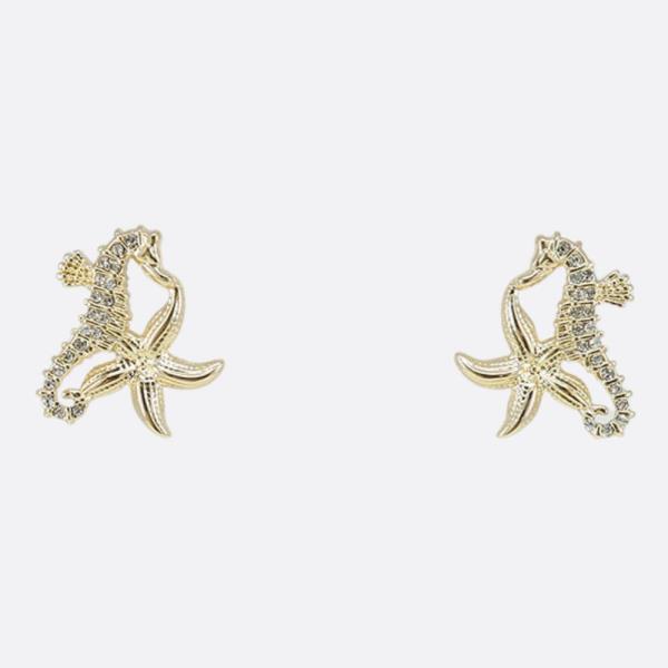 SEAHORSE STARFISH METAL EARRING