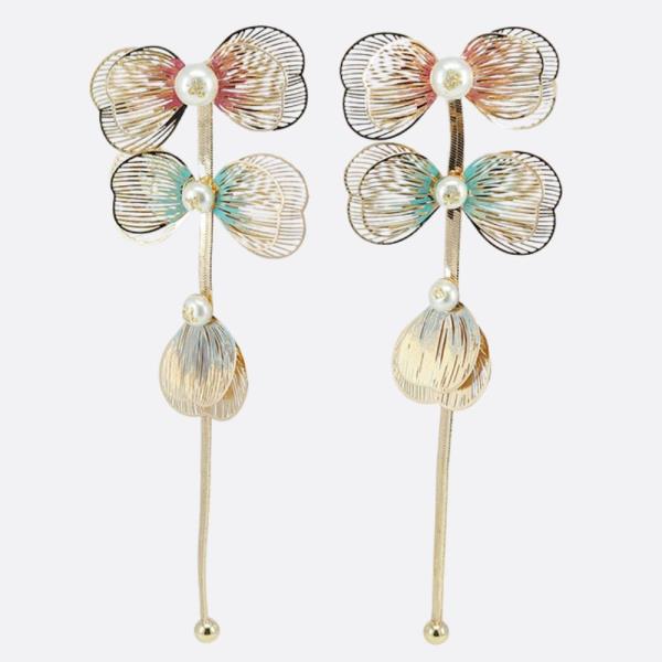PETAL PEARL BEAD METAL EARRING