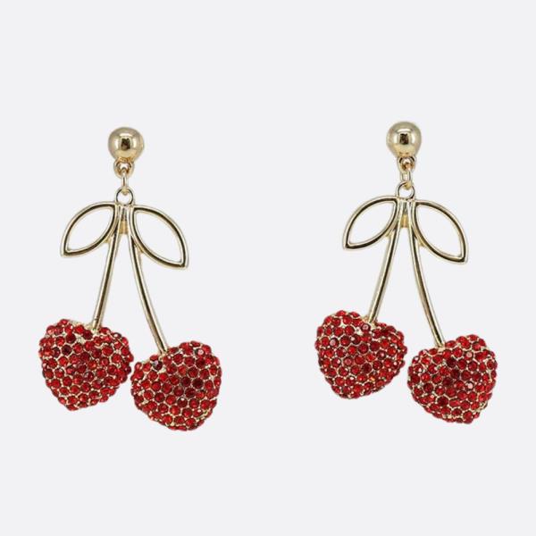 RHINESTONE CHERRY METAL EARRING