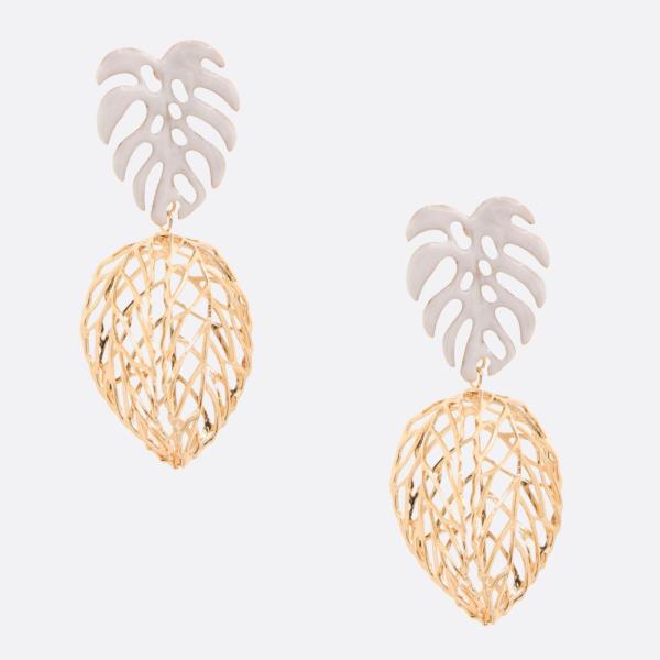 TROPICAL METAL LEAF DANGLE EARRING