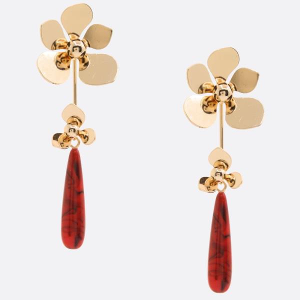 FLOWER LONG TEARDROP DANGLE EARRING