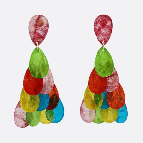 GLITTER TRANSLUCENT TEARDROP LINK DANGLE EARRING