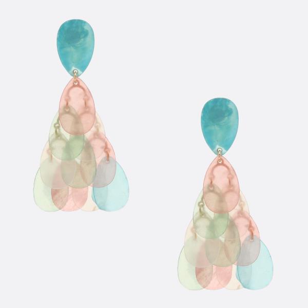 GLITTER TRANSLUCENT TEARDROP LINK DANGLE EARRING