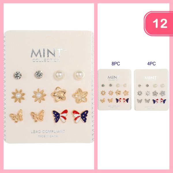 BUTTERFLY FLOWER MIXED EARRING SET (12 UNITS)