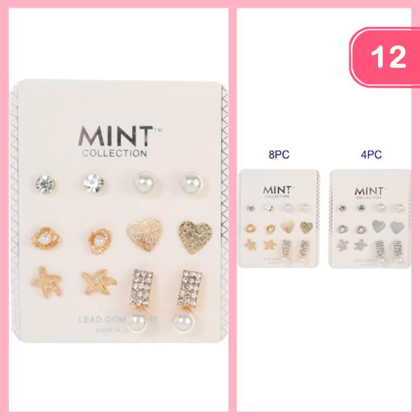 SHELL HEART STARFISH MIXED POST EARRING SET (12 UNITS)