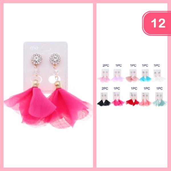 RHINESTONE PUFF FLOWER DANGLE EARRING (12 UNITS)