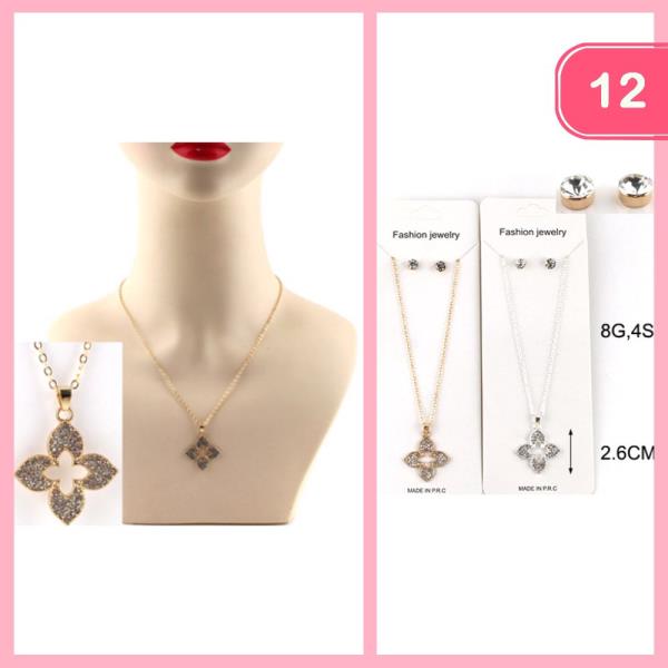 RHINESTONE CLOVER PENDANT NECKLACE (12 UNITS)