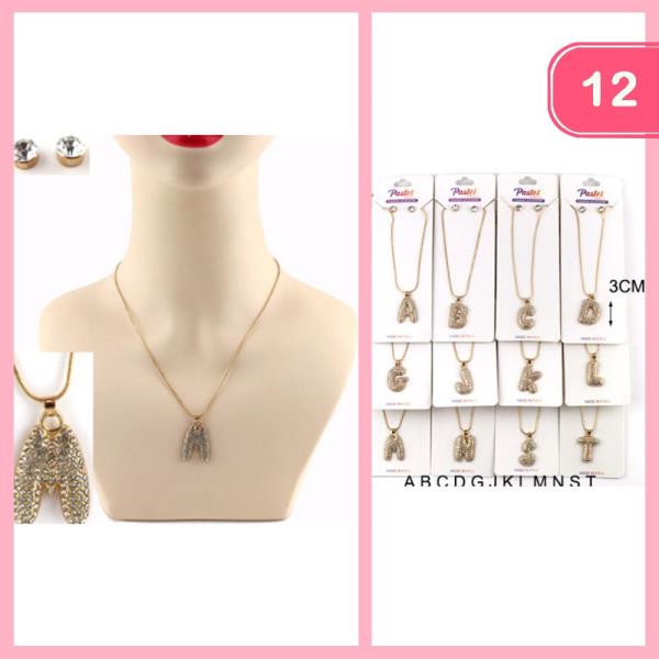 RHINESTONE LETTER PENDANT NECKLACE (12 UNITS)