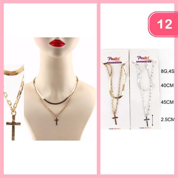CROSS PENDANT LAYERED NECKLACE (12 UNITS)
